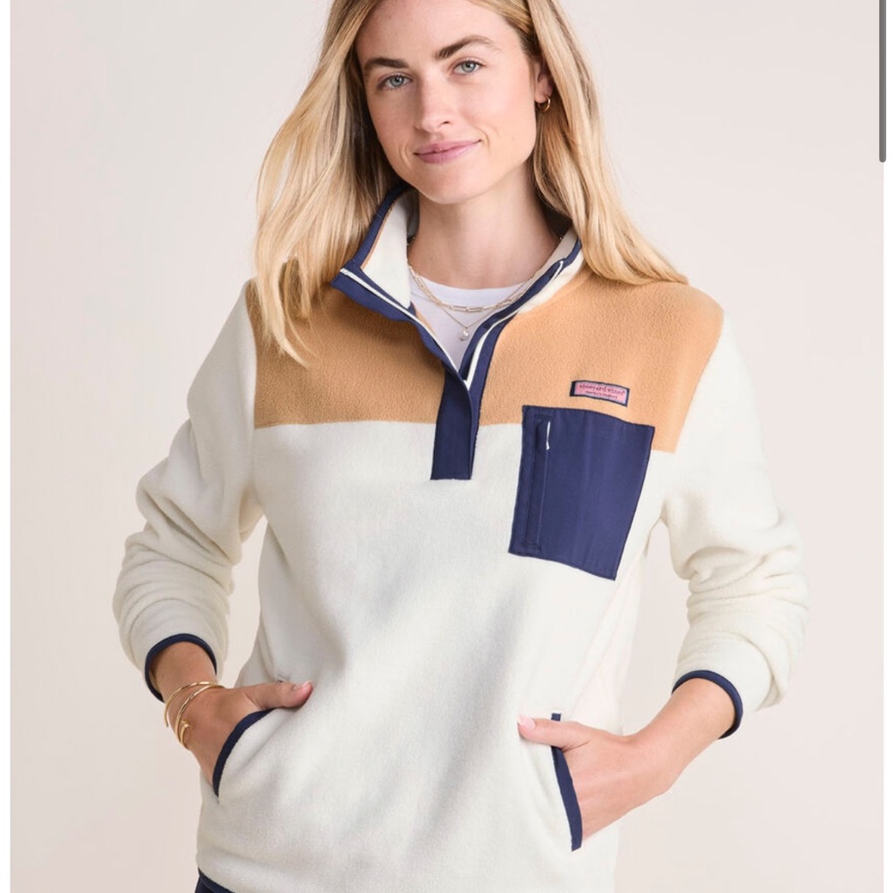 Vineyard Vines Colorblock Marshmallow Fleece Quarter Snap Fleece Pullover